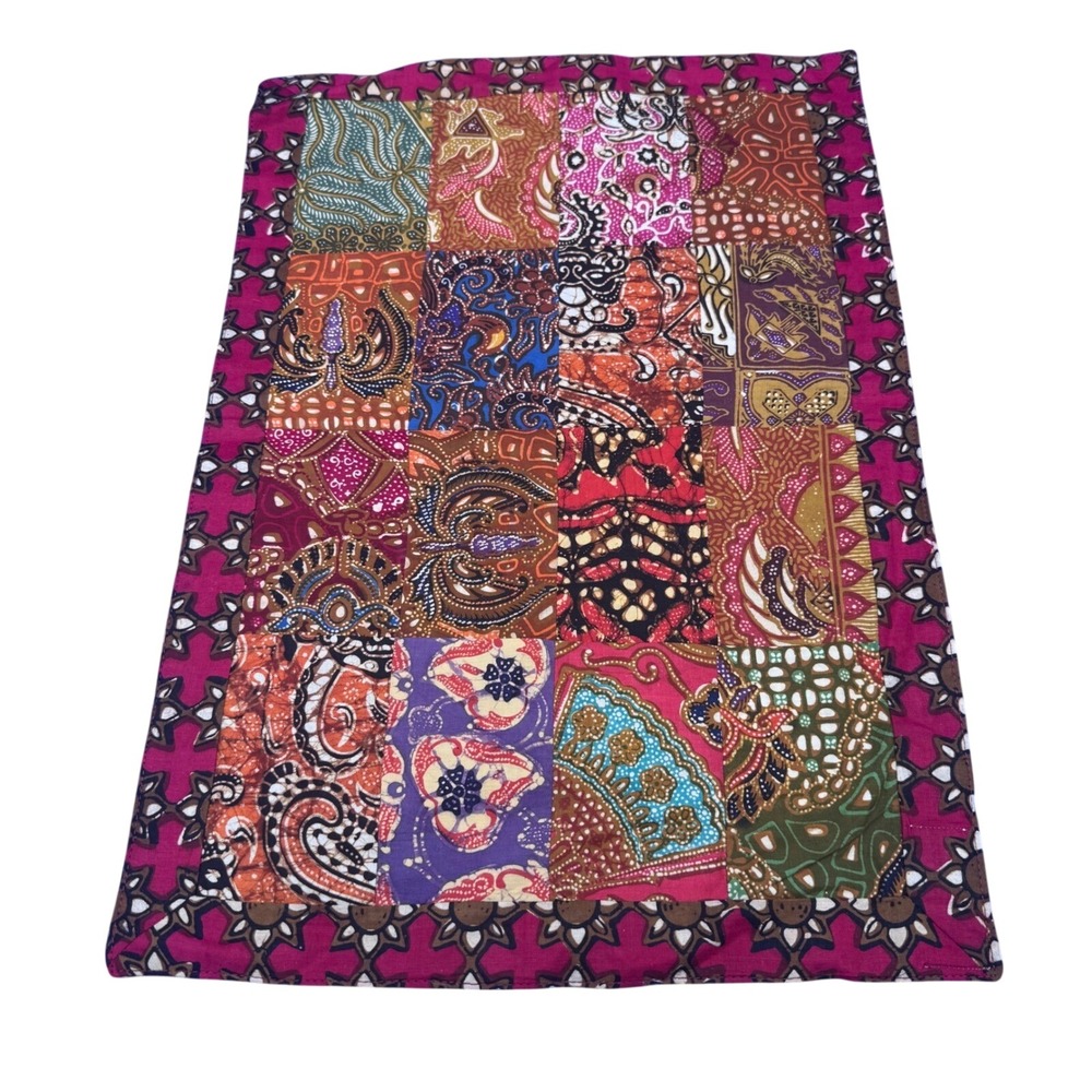 Indonesian Batik Patchwork Table Runner & 3 Place Mats 100% Cotton Boho Indie